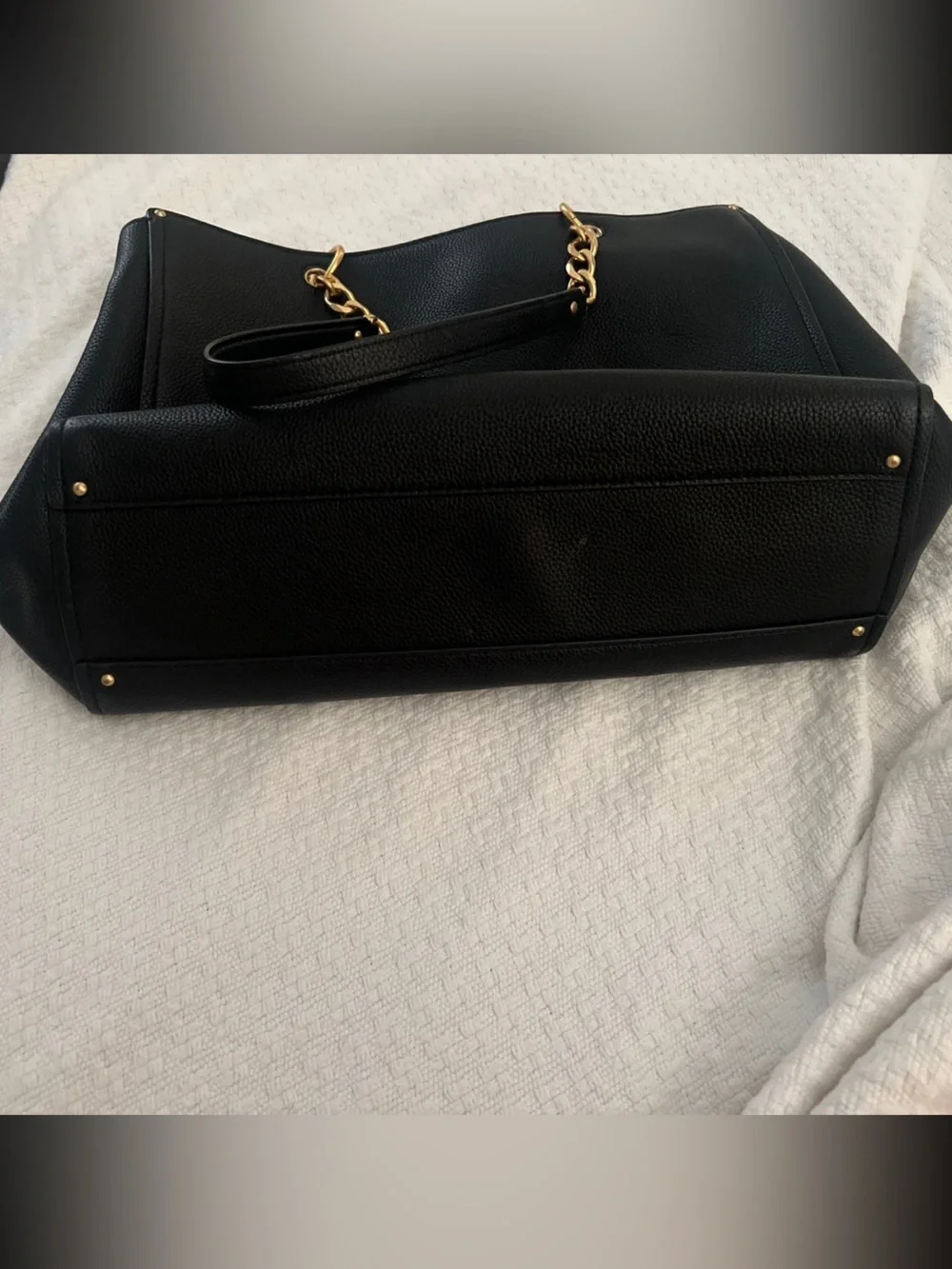Tory Burch Black Leather Shoulder Tote with Gold Hardware